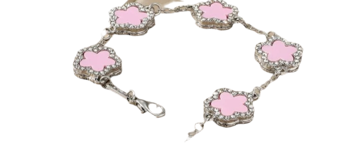 Pink and silver clover bracelet