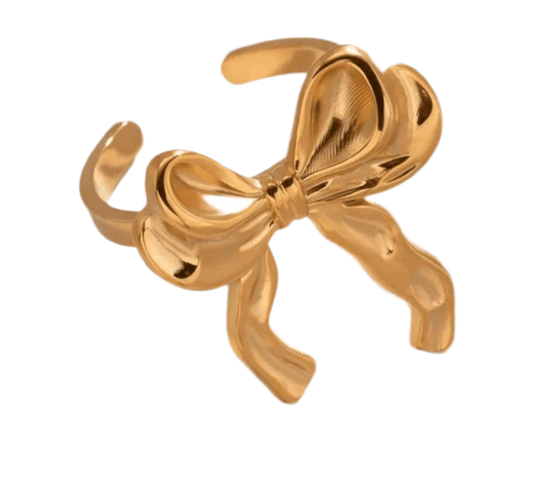 Adjustable gold bow ring