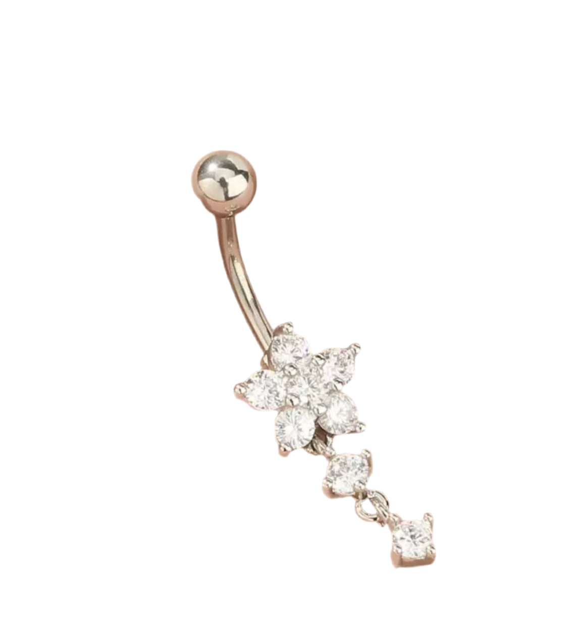 Silver Flower dangle belly bar