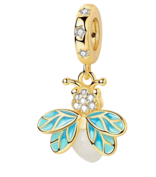 Gold glow in the dark firefly charm