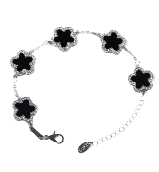 Black and silver clover bracelet