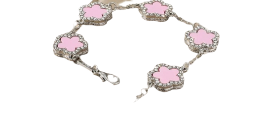 Pink and silver clover bracelet