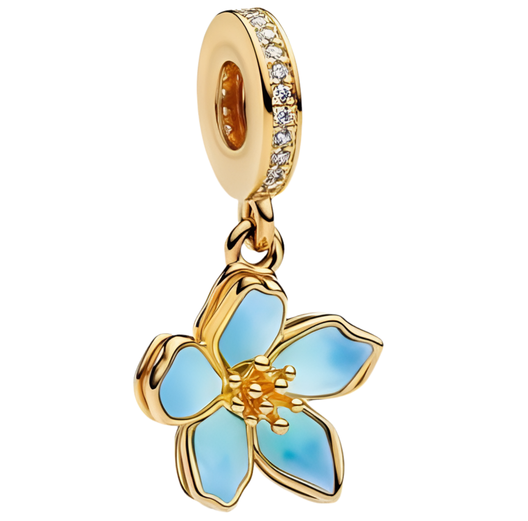 Gold & Blue flower dangle charm